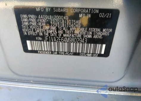 2021 Subaru Wrx Sti from USA, damaged, VIN JF1VA2E64M9802943